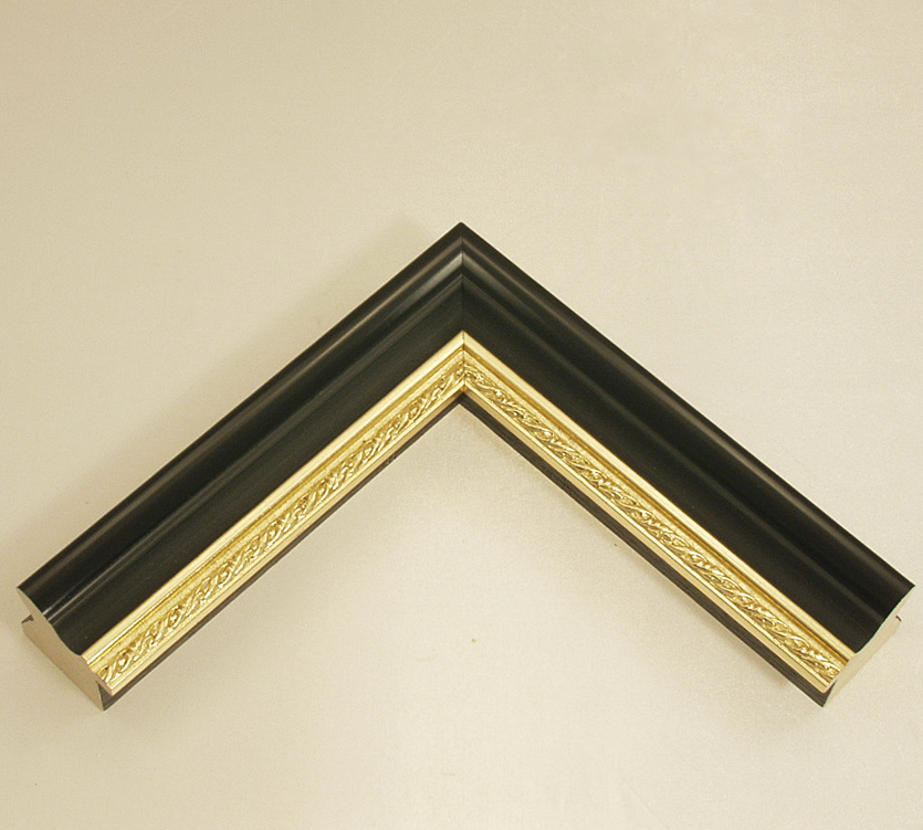 Bilderrahmen klassisch exklusive Bilderleiste hoher Falz schwarz-gold  Breite 46 mm