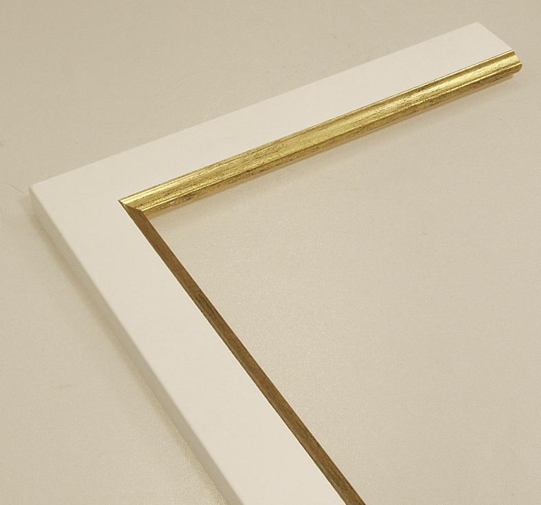 Bilderrahmen klassisch Rahmenleiste Holz Profil flach, Fotorahmen weiß-gold  Breite 30 mm